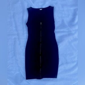 MINETTE Scoop Neck Bodycon Black Zip Up Midi Dress Size Small Color:Black